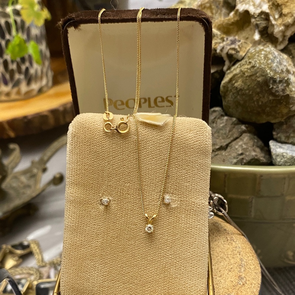 Real Diamond and 14k gold earring and necklace